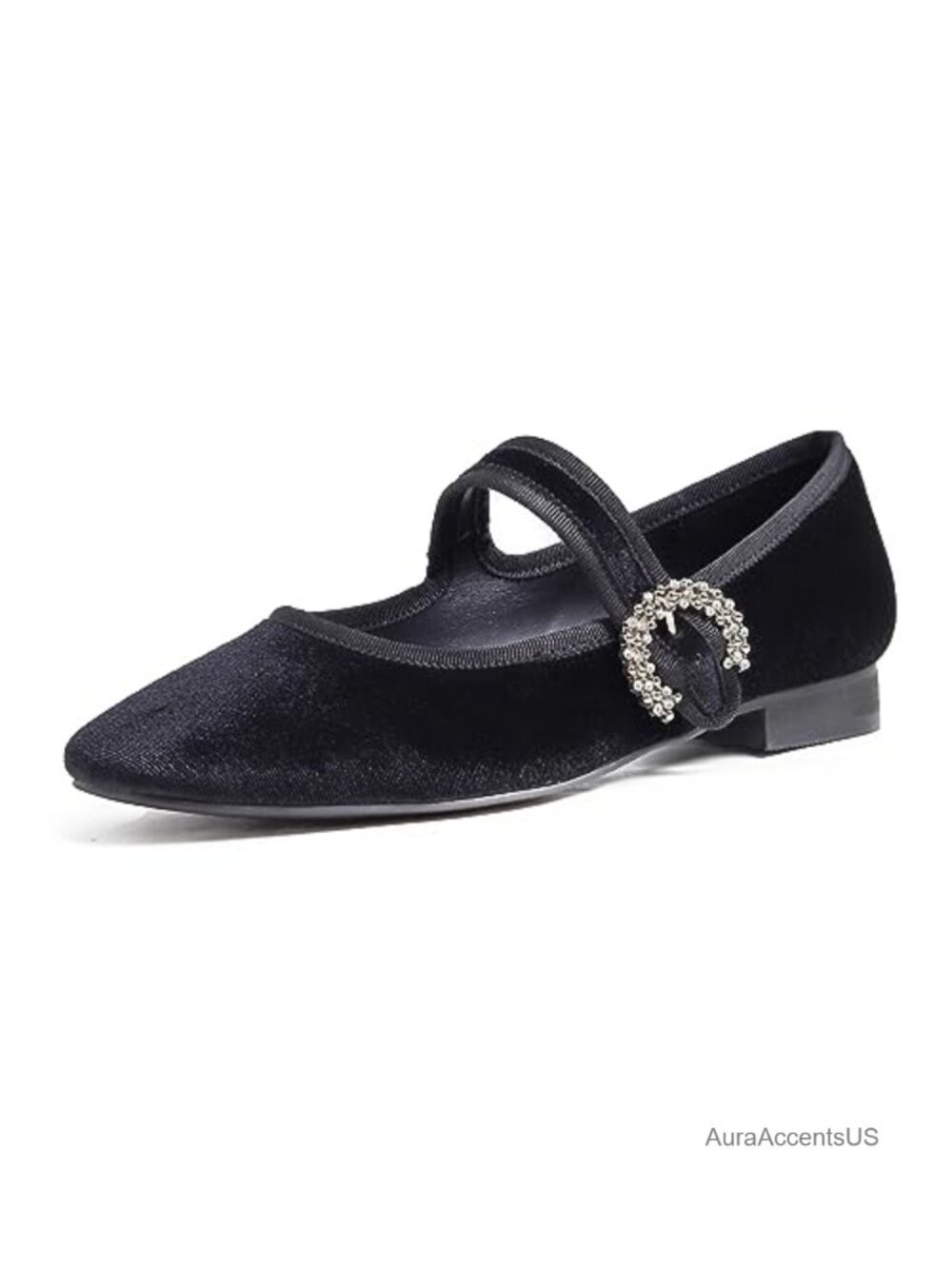 Mary Jane Flats Square Toe Rhinestone Buckle Slip On Low Heel